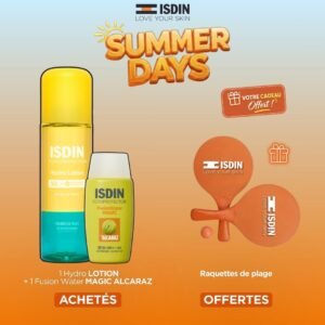 ISDIN Hydro Lotion + Fusion Water Magic Alcaraz = Raquettes de Plage Offerts Maroc
