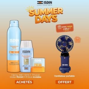 ISDIN Spray Wet Skin + Fusion Water Magic + Stick Invisible = Ventilateur Portable Offert Maroc