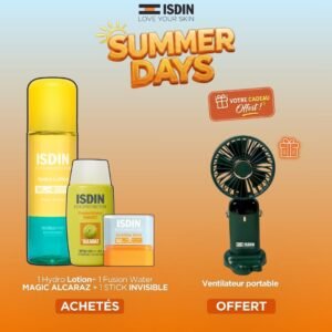 ISDIN Hydro Lotion + Fusion Water Alcaraz + Stick Invisible = Ventilateur Portable Offert Maroc