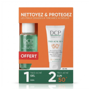 DCP Duo Peaux Grasses à Tendance Acnéique Écran Solaire Trio-Acné Sun SPF 50+ + Gel Nettoyant Moussant Trio-Acné 30 ml Offert Maroc