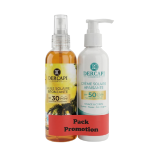 DERCAPI Huile de Bronzante Spf30 200ml+creme Solaire Apaisante Spf50+ 200ml Pack Maroc