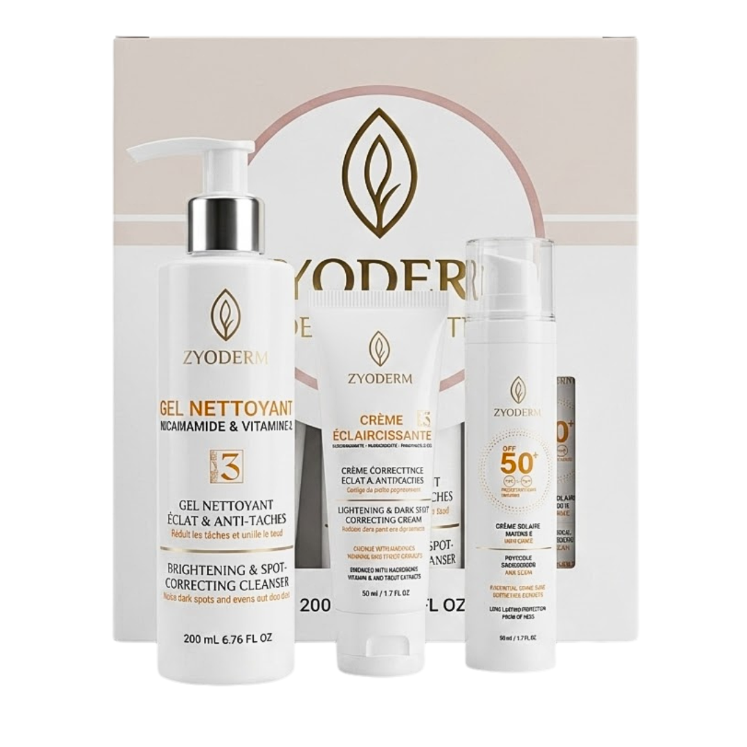 Zyoderm Dermawhite Creme Eclaircissante+creme Solaire Invisible+gel Nettoyent Coffret Maroc