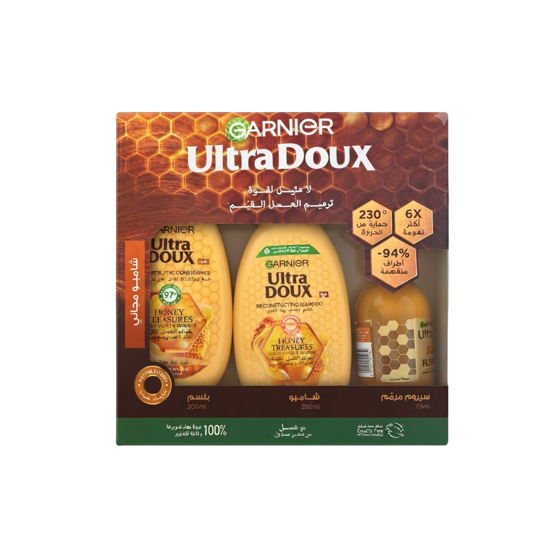 Garnier Ultra Doux Conditioner 200+Shampoing 200ml+Serum 115ml Coffret Maroc
