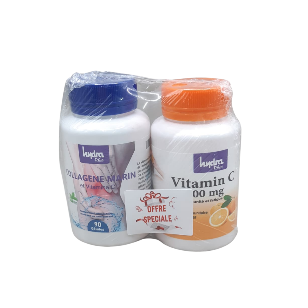 HYDRA PLUS Collagene Marin 90gelules+vitamin C 36 Comprimes Pack Maroc