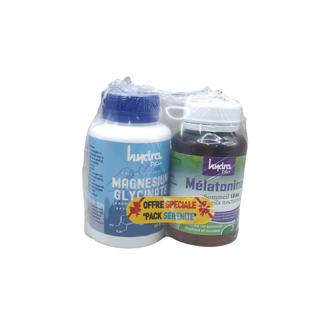 HYDRA PLUS Magnesium Glycinate 60gelules+melatonine 36 Gelule Pack Serenite Maroc
