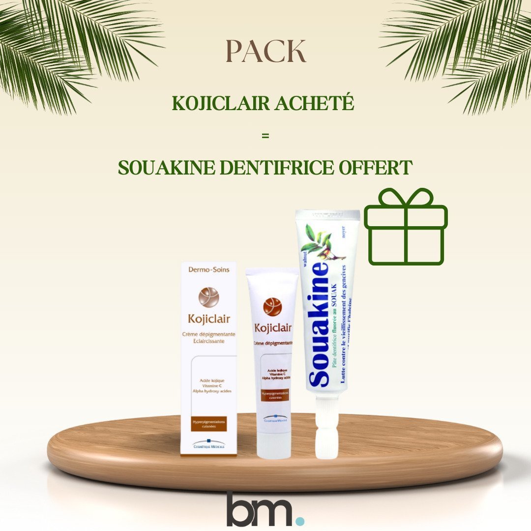 DERMO-SOINS Kojiclair Crème Éclairçissante 30ml + Souakine Dentifrice Offert Maroc