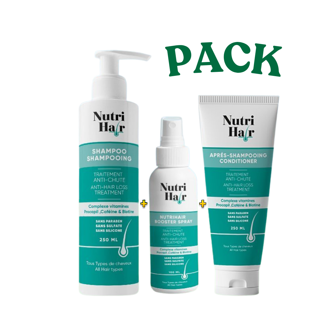 Nutrihair Shampooing 200ml + Apres-Shampooing 200ml + Bosster Spray 100ml Pack Maroc