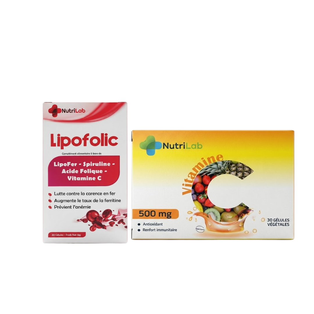 NUTRILAB Lipofolic 30 Gelules + Vitamine C 30 Gelules Pack Maroc