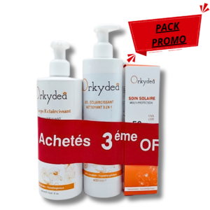 ORKYDEA Lait Corps Eclaircissant+ecran Solaire+gel Nettoyent Eclaircissant Pack Maroc