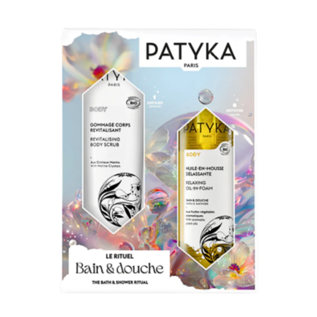 Patyka Le Rituel Gommage Corps Revitalisant+huile Mousse Delassante Coffret Maroc