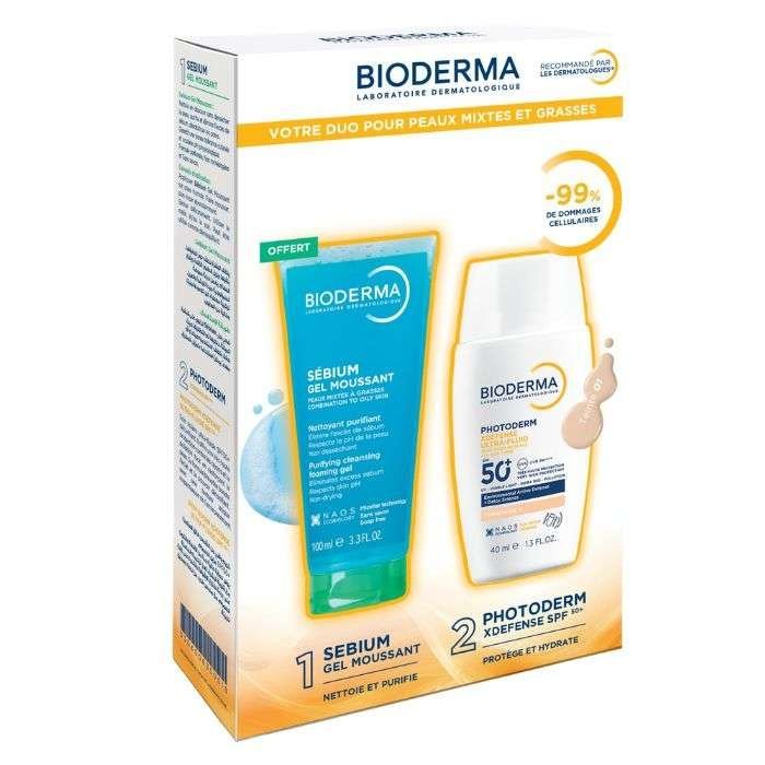 BIODERMA Photoderm Xdefense Ultra Fluide Max 01 Teinte+sebium Gel Moussant 100ml Pack Maroc