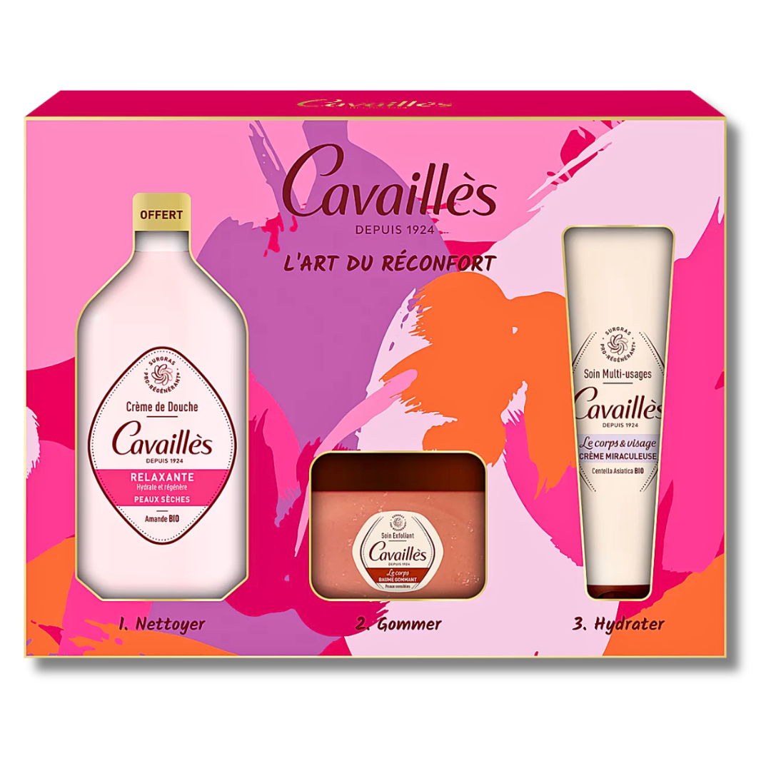 ROGE CAVAILLES Creme Douche Relaxant+baume Gommant+creme Miraculeuse Coffret Maroc