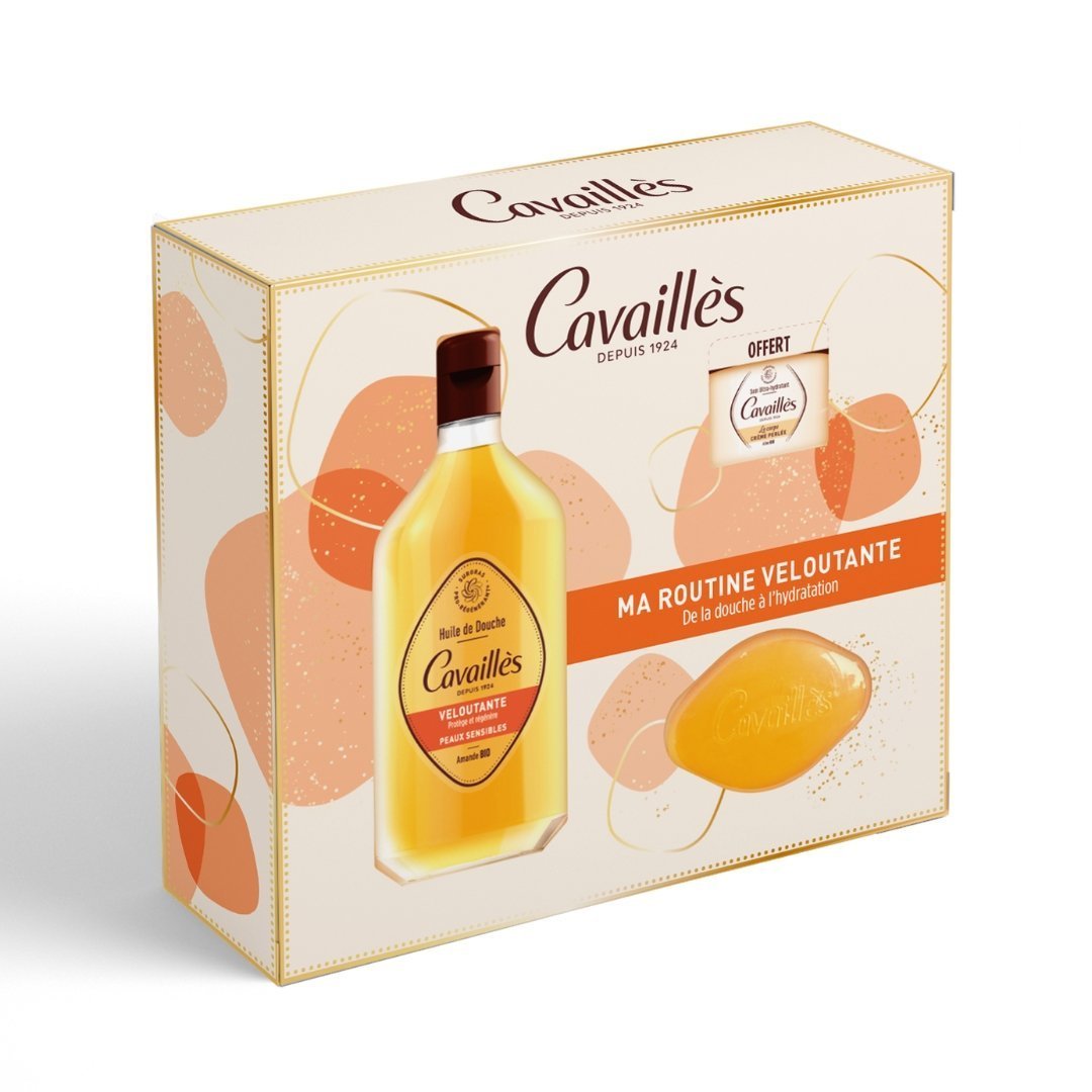 ROGE CAVAILLES Coffret Veloutant = Huile Douche 250ml+ Savon + Creme Prelee Maroc