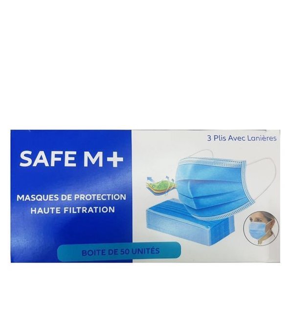 SAFE M + Maques de Protection Haute Filtration – 50 Piéces Maroc