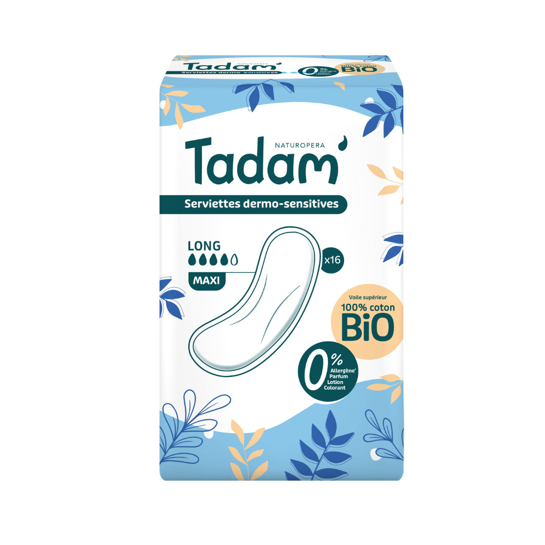 TADAM Serviette Ultra Coton Bio Long Maxi 16 Unités Maroc