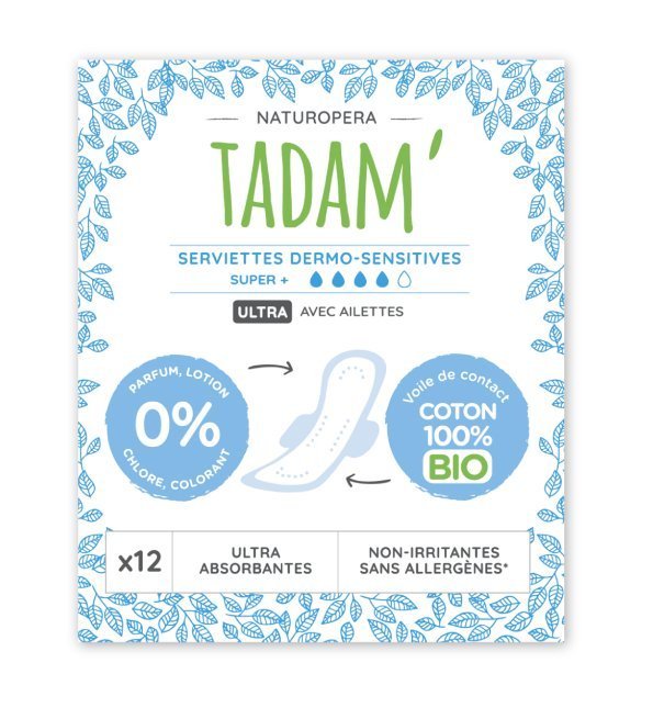 TADAM Serviette Ultra Coton Bio Super+ 12un Maroc