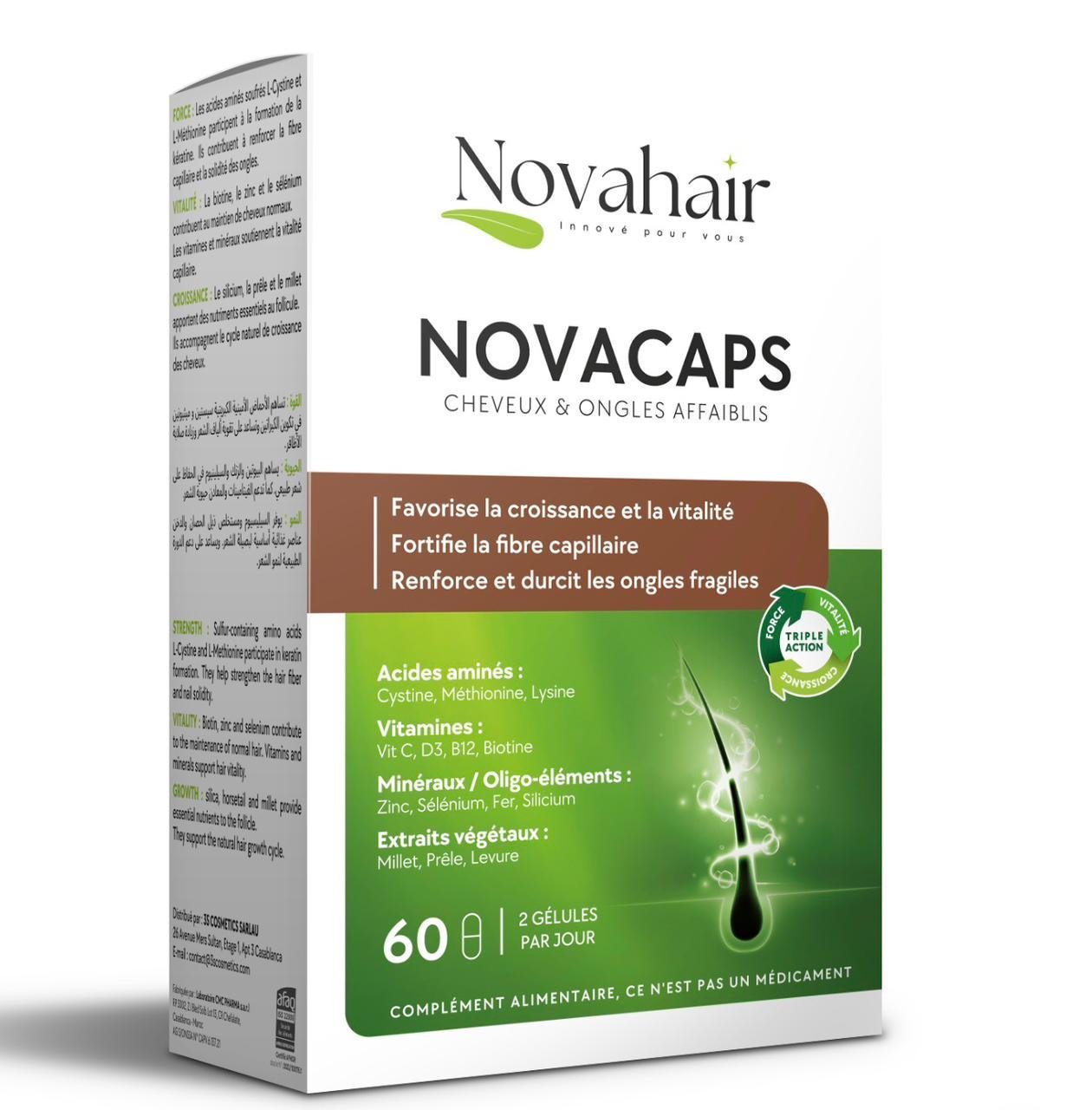 Novahair Novacaps Cheveux & Ongles affaiblis 60 Gélules Maroc