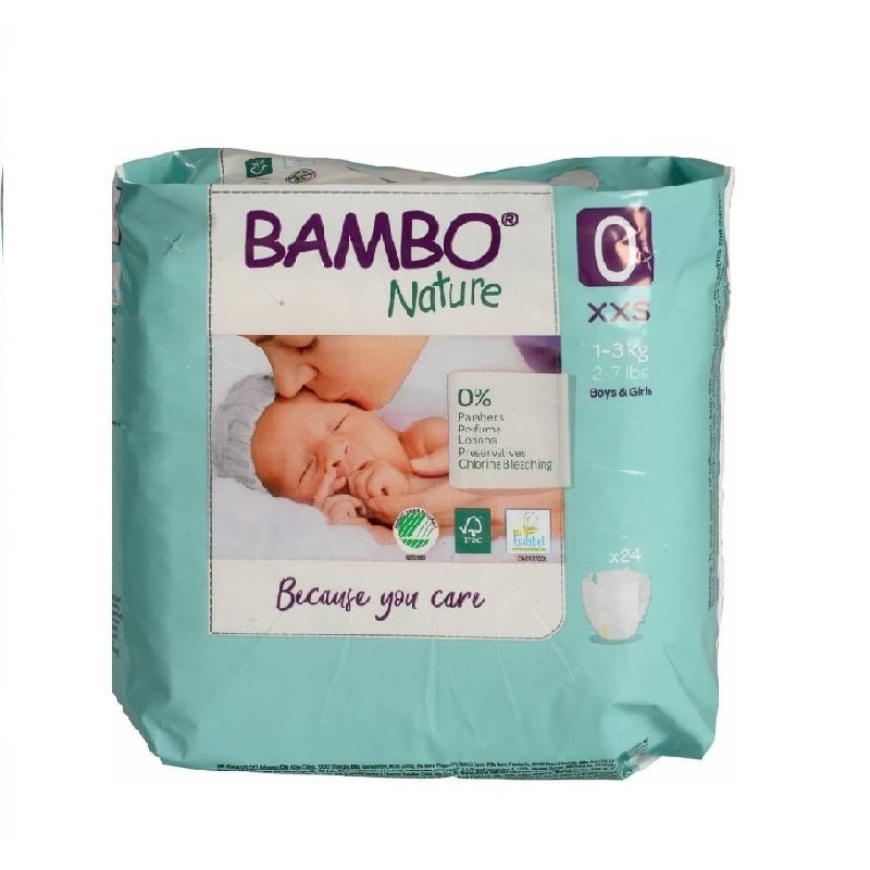 BAMBO NATURE 0, Couches Xxs 1-3kg/24un Maroc