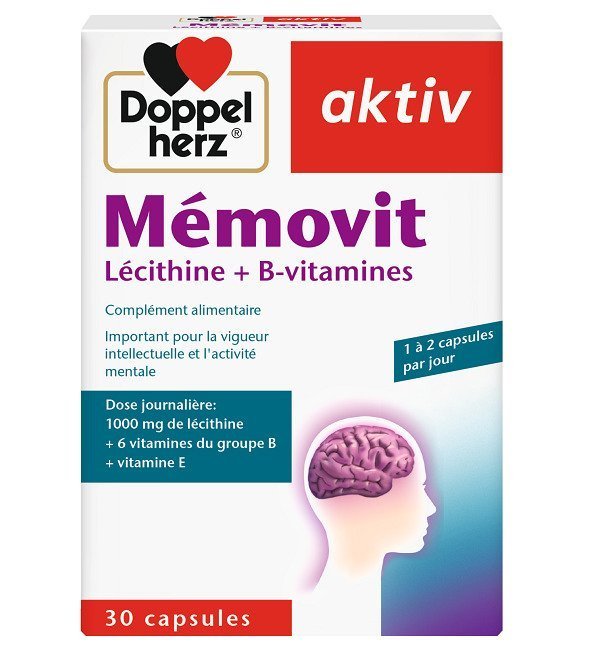 DOPPEL HERZ Aktiv Mémovit Lécithine + B-Vitamines 30 Capsules Maroc