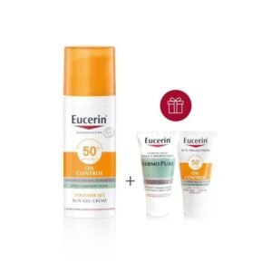 EUCERIN Pack Oil Control Gel-Crème Toucher Sec SPF 50++ Gel Nettoyant Dermopure Échantillon & Mini Sun Oil Control Offerts Maroc