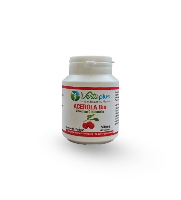 VERTU PLUS Acerola Bio Vitamine C Naturelle 500 mg 60 Gélules Maroc