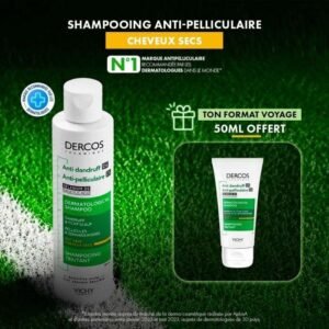 Vichy Dercos Shampoing Traitant Anti-Pelliculaire Cheveux Secs – 200ml Maroc