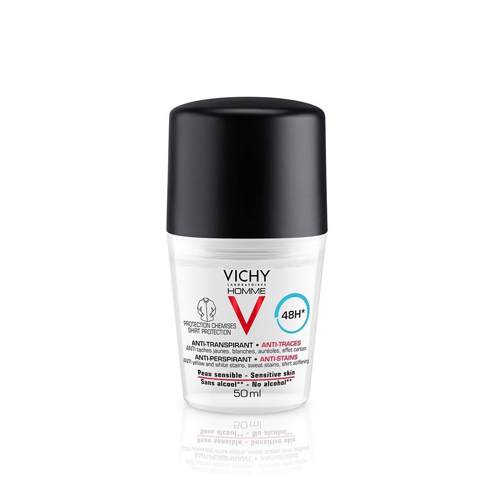 Vichy Homme Déodorant Bille Anti-Traces 48h Protection Chemises Peau Sensible | 50ml Maroc
