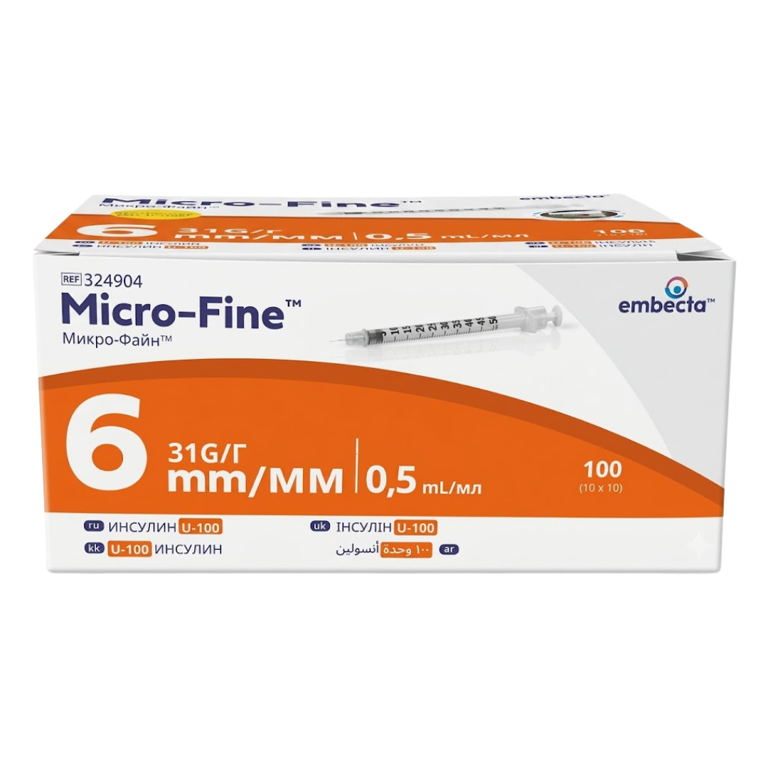 Embecta Micro-Fine Plus Seringue A insuline 0.5ml/31G/6MM 100 Boite Maroc