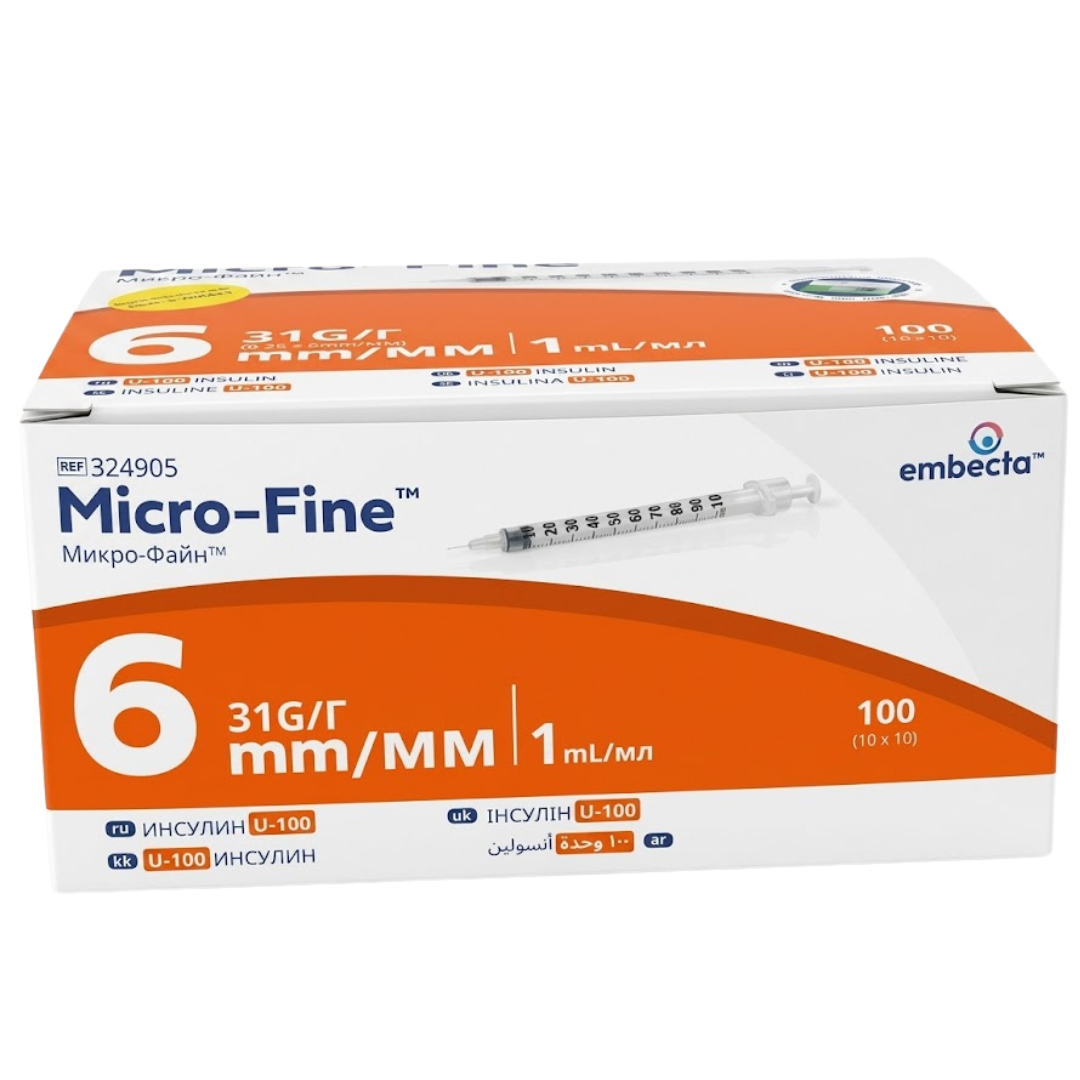 Embecta Micro-Fine Plus Seringue A insuline 1 ml /31G/ 6MM 100 Boite Maroc