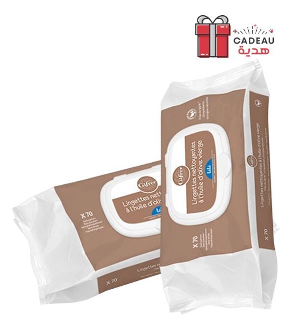 Gifrer Lingettes Nettoyantes à l'Huile d'Olive Vierge – 70 Piéces Lot de 2 Maroc
